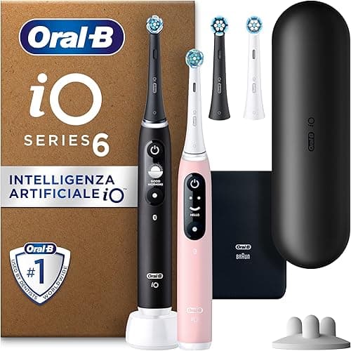Oral-B iO Series 6 Plus Edition Duopack Electric Toothbrush, Travel Case, Recyclable Packaging, Black Lava/Pink Sand