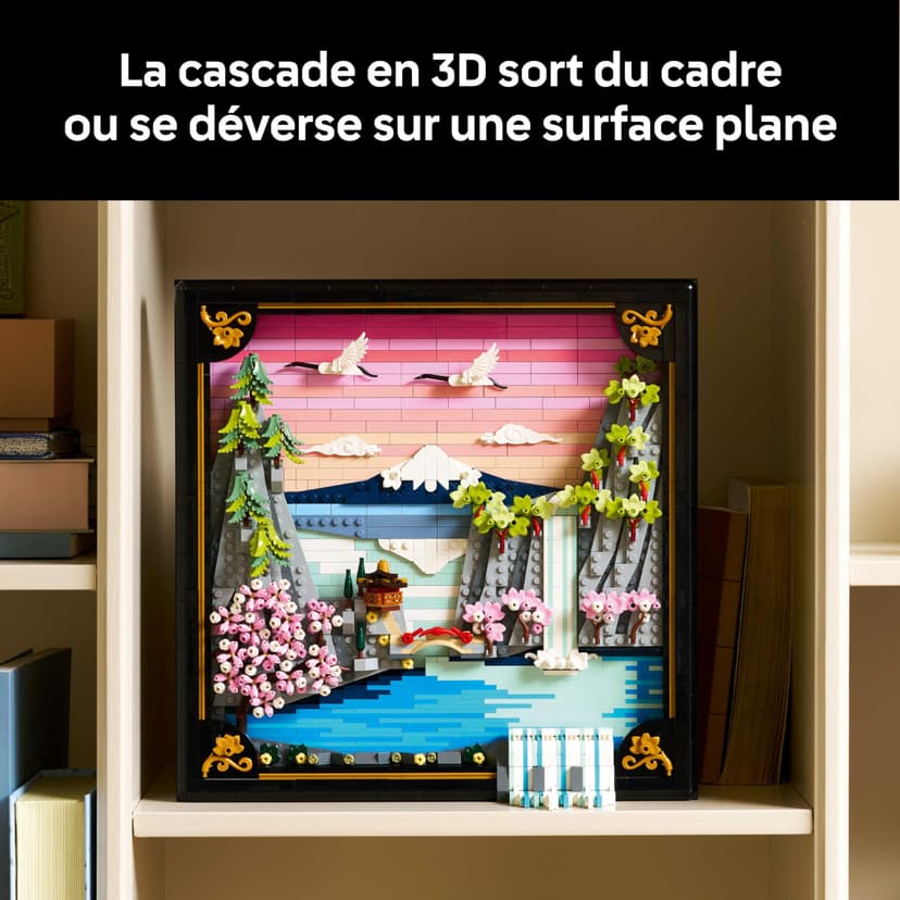 LEGO Art Japanese Cherry Blossom Landscape - DIY Miniature Model Kit for Adults - 3D Wall Art in Shadow Box Frame w/Mount Fuji, Sakura & Textured Waterfall - Gift Idea - 31218 - 6