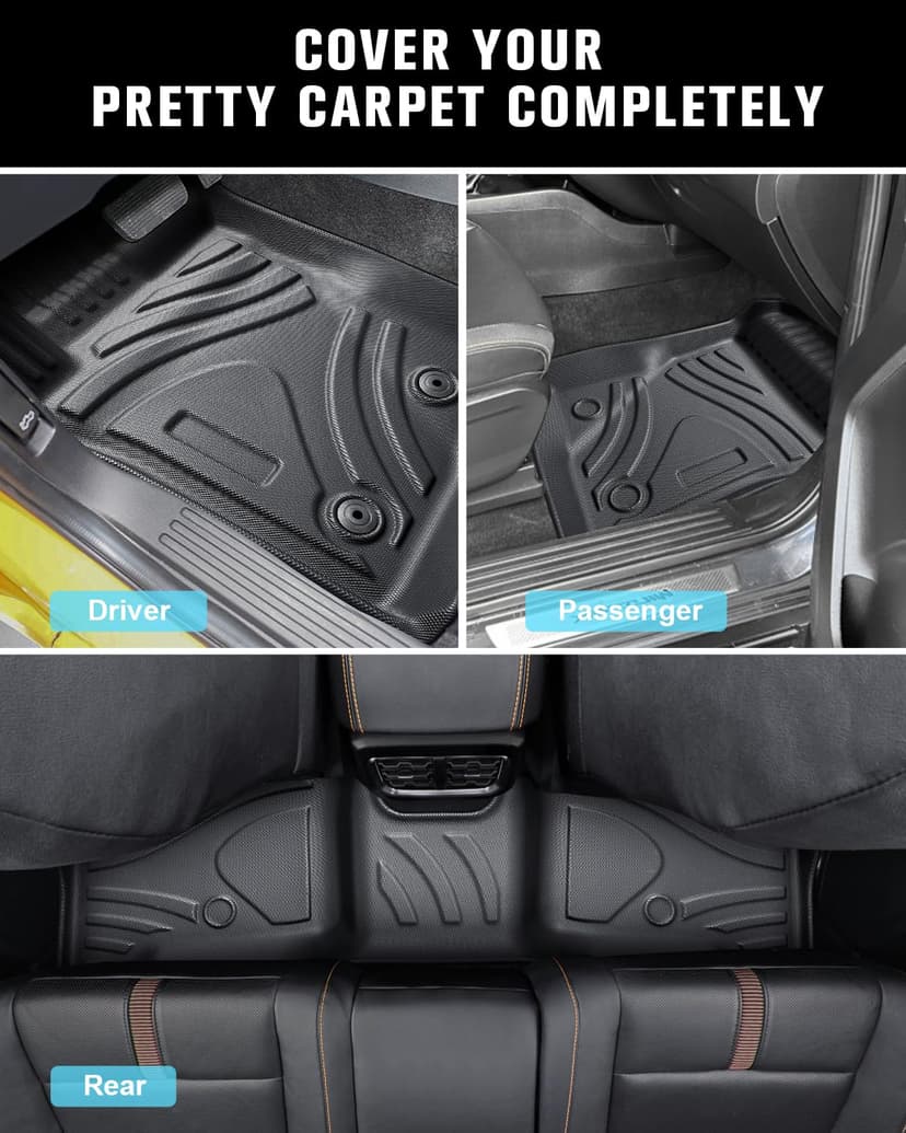 CDEFG Compatible with Ford Ranger T9 2024 2025 Floor Mats, Floor Mats TPE Car Waterproof Easy to Clean Premium All-Weather Rubber Mats Front and Rear Mats Ranger T9 Raptor Wildtrak XLT Accessories - 4