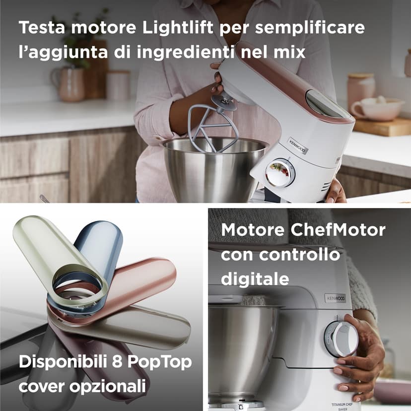 Kenwood Titanium Chef Baker KVC65.001WH Kitchen Processor with Integrated Scales 1200 W + 3-Piece Pastry Set, Spatula and Splash Guard White - 4