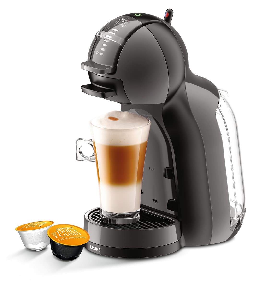 Krups Nescafé Dolce Gusto Machine à café capsules multi-boissons, 0.8 L, 15 bars, Cafetière compacte, Arrêt automatique, Taille de boisson réglable, Mini Me, Noir/Anthracite KP123810