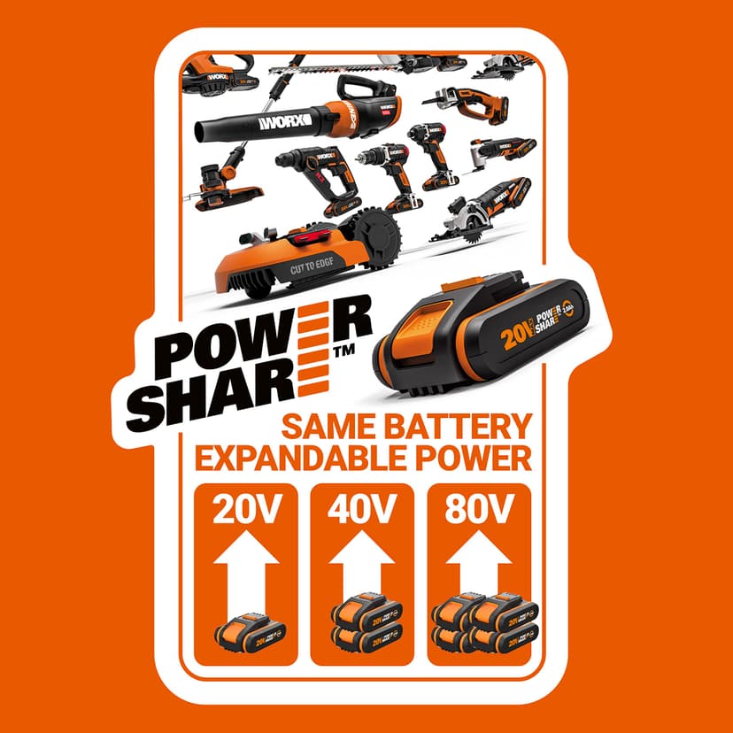 WORX - Cordless Impact Drill 20V - 50Nm - φ13mm - WX370.9 (Delivered Without Battery or Charger, with Double end) - 9