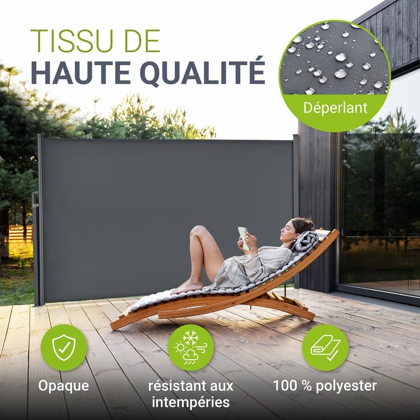 Juskys Dubai Side Awning, 500 x 160 cm, Extendible and Opaque, Privacy Screen and Windbreak for Balcony and Patio, Wall Bracket for Side Roller Blind, Anthracite - 6