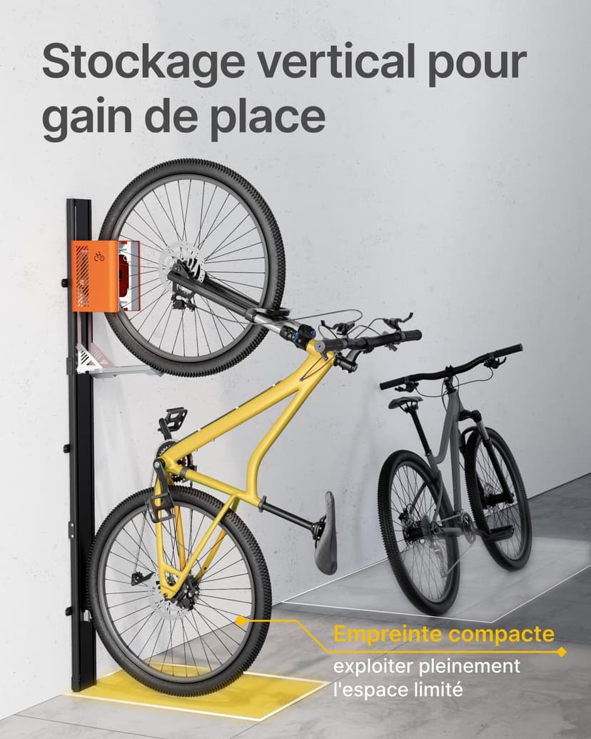 monTEK Automatic Bicycle Lift - Vertical Bicycle Rack for Heavy Bicycles (up to 32 kg) - Easy Assembly, Space Saving Wall Mount for Garage, Shed, Home - For 24-29 Inch Tyres, E-Bikes - 2