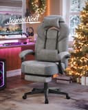 SONGMICS Chaise de Jeu, Chaise d'Ordinateur, Ergonomique, avec Repose-Pieds, Coussin de Tête Ajustable, Support Lombaire, Capacité de Charge de 150 kg, Gris Ardoise OBG077G01 - 2