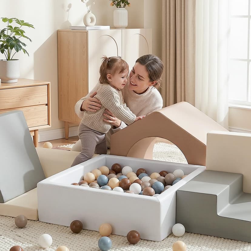 7 Pièces Parcours Motricité Bébé: Cuir PU Module Motricité Enfant Blocs Mousse Éducatifs avec Piscine à Balles(Balles Exclues) - Jouets Descalade Structure d'escalade Antidérapante Ensemble - 7