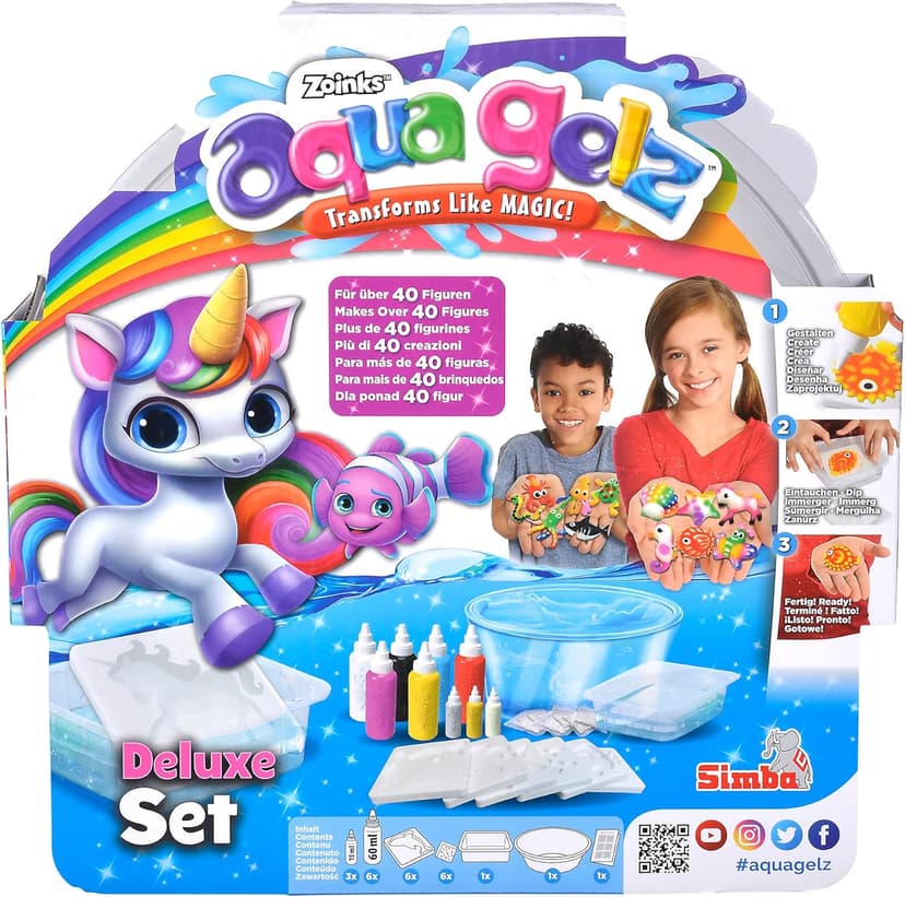 Simba Aqua Gelz Deluxe 106322563 Set with Base, Craft Set, Creative, 9 Bottles of Colour Gel, 6 Shapes, 6 x Water Additive, Glow in The Dark and Glitter, from 8 Years - 1