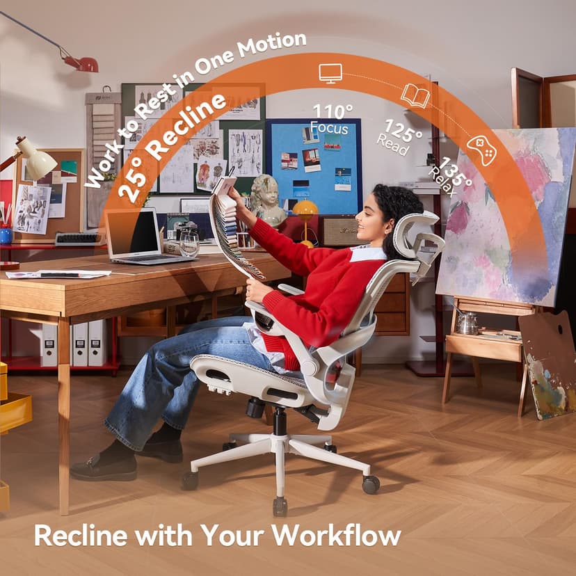 SIHOO B100 Ergonomic Office Chair, Comfy Desk Chair with Adaptive Dynamic Lumbar Support, Computer Chair with Extra Wide Headrest, Flip-Up Armrests, 90-135° Tilt Lock and Breathable Mesh Cushion - 4