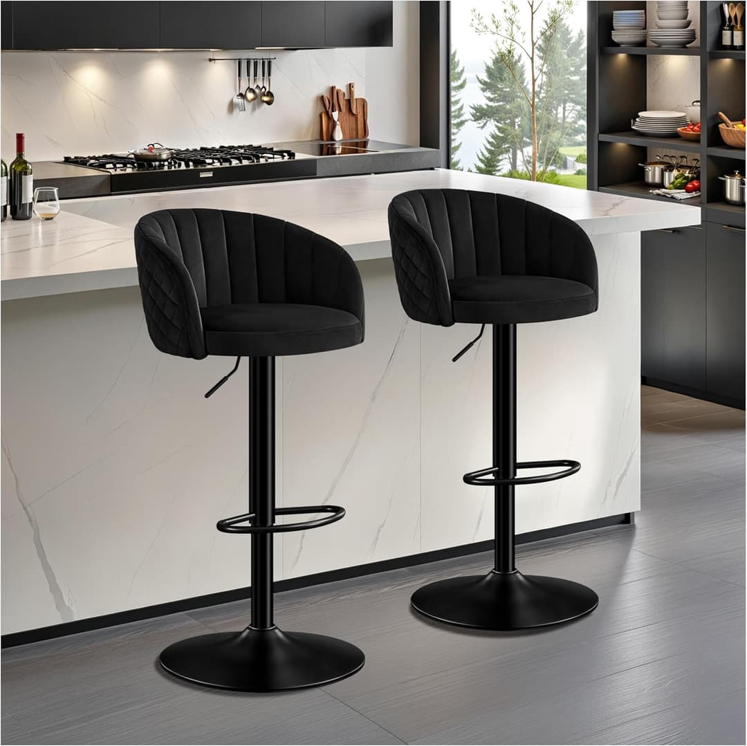 STOOLINK Tabouret de Bar Lot de 2 Chaise de Bar Tissu Vel…