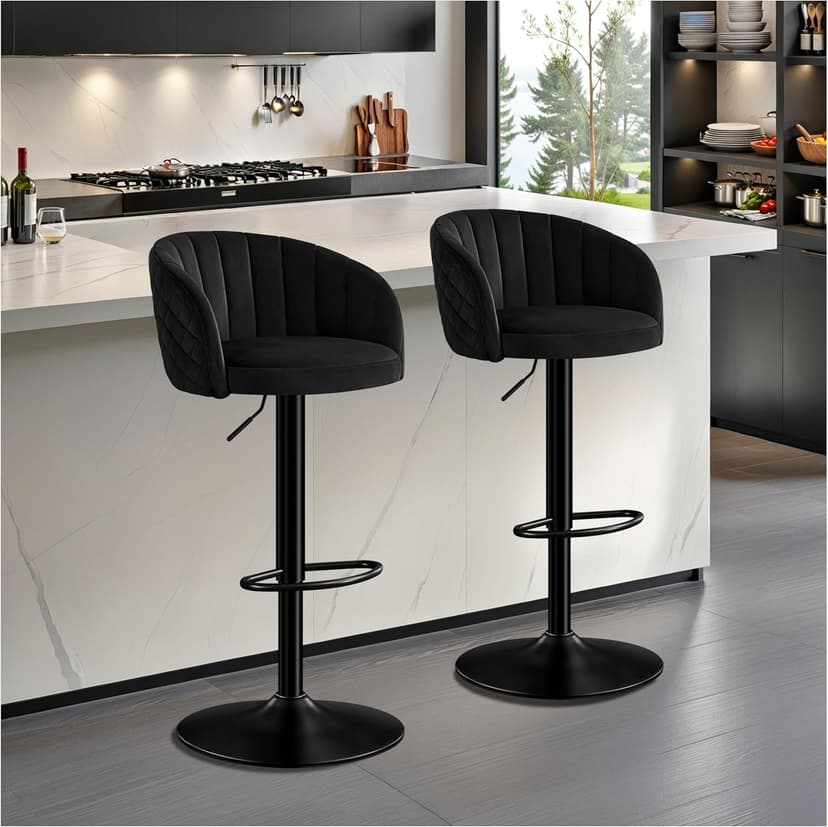 STOOLINK Tabouret de Bar Lot de 2 Chaise de Bar Tissu Vel… - 1