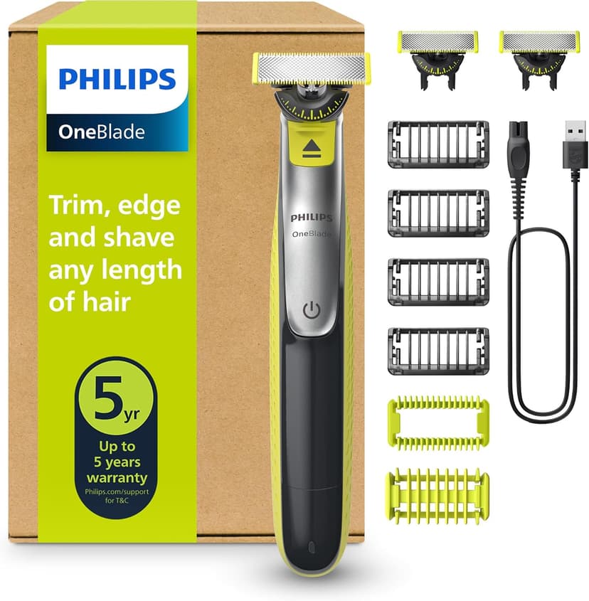 Philips OneBlade 360 Authentic Face & Body Electric Beard Trimmer, Shaver and Body Groomer, 3X 360 Blades, 4X Stubble Comb (1,2,3,5mm), 1x Body Kit, QP2834/31 - 1