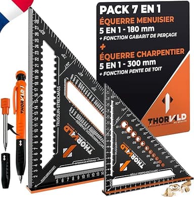 THORVALD Pack 7 en 1 Equerre Menuisier 180 mm + Charpenti…