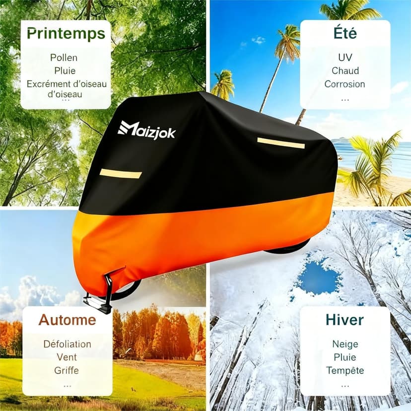 Maizjok® Motorbike Cover Waterproof Outdoor, Motorcycle Cover Heavy Duty 210D Rain UV Dust Indoor, All Weather Covering for Street/Sport/Adventure/Cruiser/Touring Motorbike (108.3 x 41.3 x 49.2 in) - 7