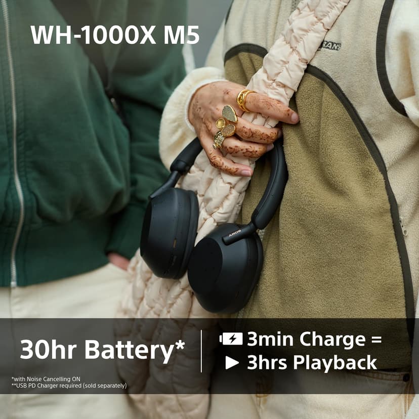 Sony WH-1000XM5 Hard Case Premium Noise Cancelling Wireless Over-Ear Headphones, Bluetooth, Clear Call Quality, Hi-Res Audio, Up to 30hr Battery Life, Includes Hard Case, iOS & Android - Silver - 6