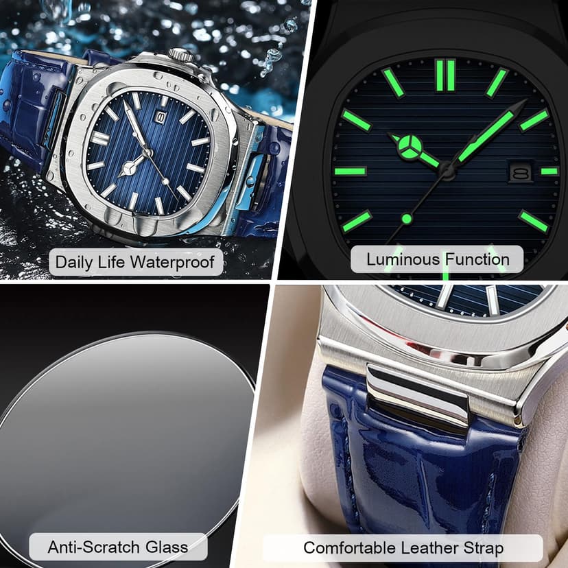 RORIOS Minimalist Wristwatch for Men Analogue Quartz Wrist Watch Date Calendar Luminous Watch Casual Stainless Steel Watch with Leather Strap - 4