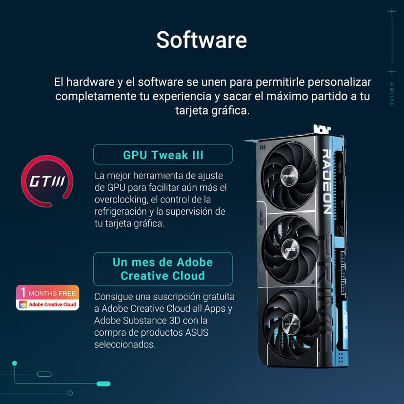 ASUS PRIME RX9070 XT OC, PCIe5, 16GB DDR6, HDMI, 3 DP, 3030MHz Clock, Overclocked, Compact SFF-Ready - 7