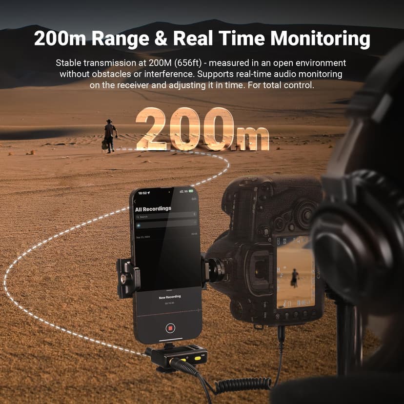 NEEWER CM28 (1 RX + 2 TX + Charging Case), Wireless Lavalier Microphone, Smart Noise Cancelling, 48KHz/16Bit 9 Hrs Uncompressed Recording, 656ft/200m Range, Lav Mic for iPhone, Android, Camera - 8