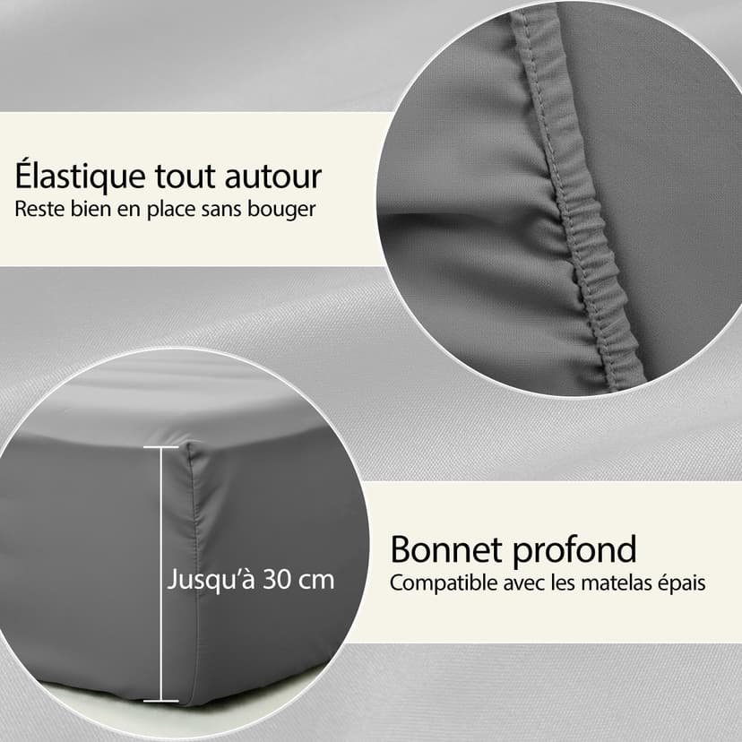 H HANSEL HOME Fitted Sheet, Breathable and Soft Microfibre, Height 30 cm, 360° Elastic – Fitted Sheet 150 x 190/200 cm – Dark Grey - 4
