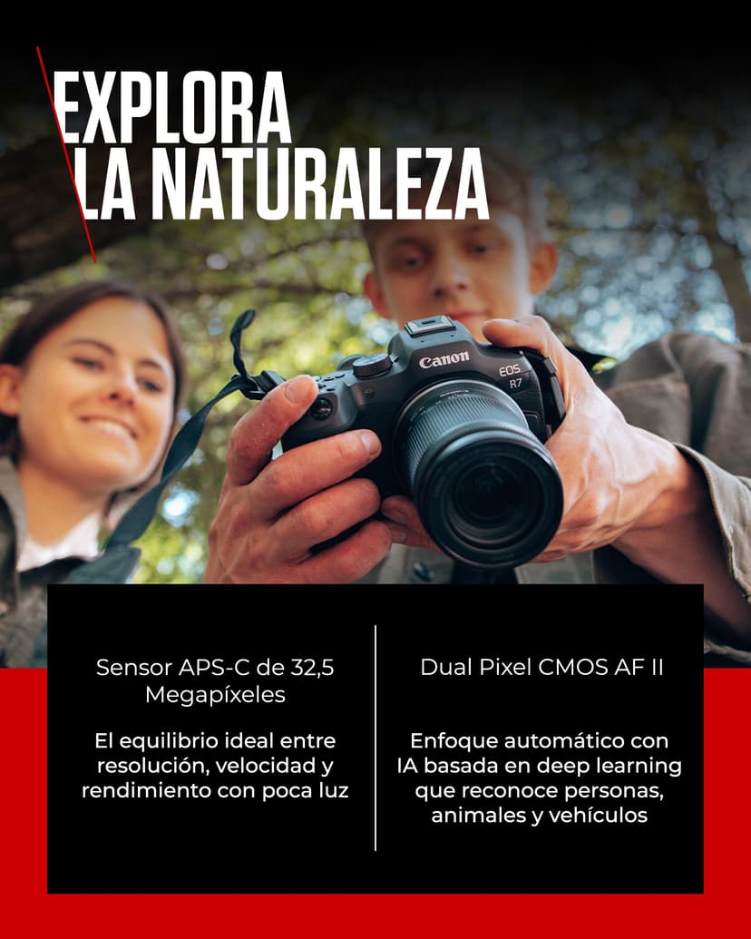Canon EOS R7 (Boîtier) - Appareil Photo Hybride - Capteur APS-C 32,5 MP, Autofocus CMOS Dual Pixel II - Appareil Photo Numérique 4K 60p, Prise de Vue en Continu Jusqu’à 15 ips - Bluetooth, Wi-Fi, WLAN - 3