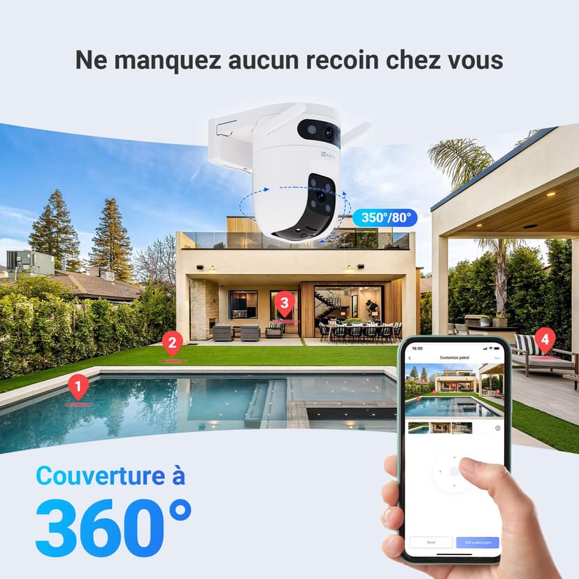 EZVIZ 3MP+3MP Caméra Surveillance WiFi Extérieure à Double Objectif, 360° PTZ Camera, Suivi Auto, Détection de Forme Humaine/Véhicule,Défense Active,Vision Nocturne Couleur 40M, C9c 2K Dual - 4