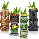 Tiki Mugs Glasses Mug for Cocktails Set of 4 Large Ceramic Tropical Cups Hawaiian Party Creative Cocktail Glass Drinks Bar Drinkware Premium Tropical Exotic Cute Barware 4 Packs - 1