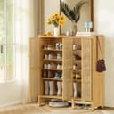 unho Meuble Chaussure d’Entrée en Bambou: Rangement Chaussure avec 5 Étagères Armoire à Chaussures avec 4 Crochets Design - 90.5 × 35 × 107 cm - 3