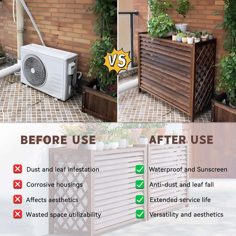 Outdoor Wood Air Conditioner Cover Motor Air Conditioner Wood Anti-Corrosion Cover for Outdoor Wood Waterproof Sun Protection Balcony Pot Holder (86 x 35 x 80 cm) - 3