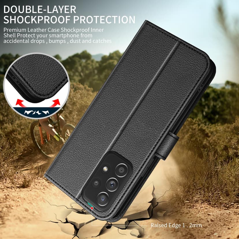 UITUIM Coque pour Samsung Galaxy A52 5G / A52s 5G / A52 4G Coque Etui Portefeuille Cuir avec Verre Trempé Protection Écran Porte Carte Rabat Clapet Flip Case Étui Cover Housse Etui Coque,Noir - 5