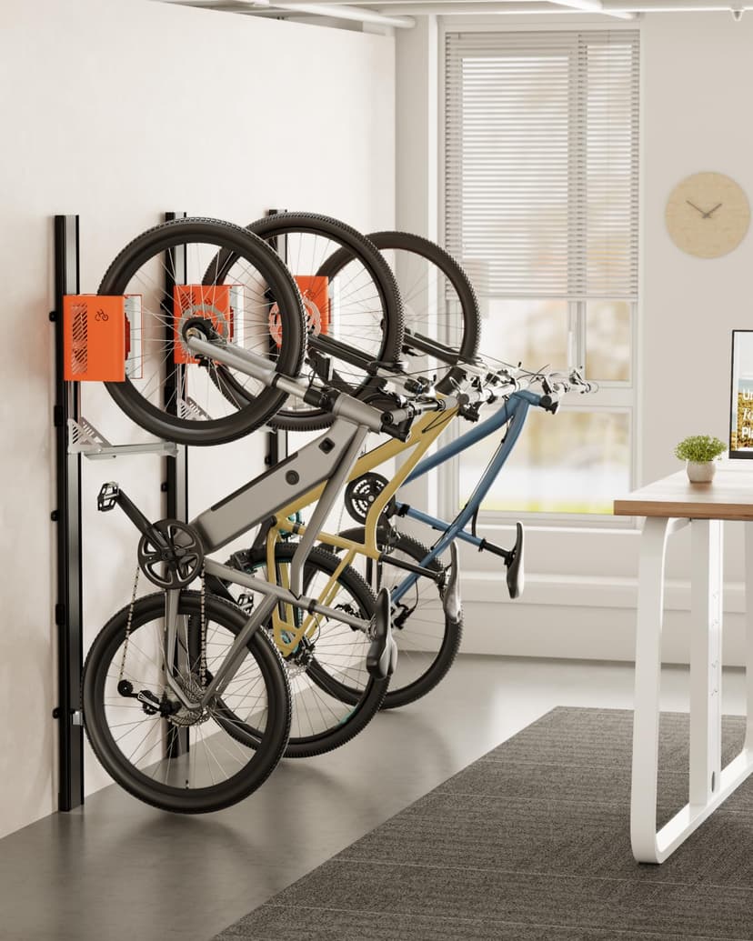 monTEK Automatic Bicycle Lift - Vertical Bicycle Rack for Heavy Bicycles (up to 32 kg) - Easy Assembly, Space Saving Wall Mount for Garage, Shed, Home - For 24-29 Inch Tyres, E-Bikes - 9