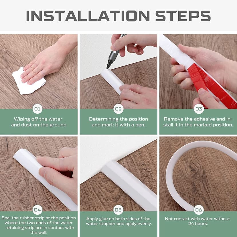 Self-Adhesive Splash Protection Strip Shower, Walk-In Shower Floor Water Barrier, Shower Water Stop for Wet and Dry Separation, Shower Threshold Water Damage for Bathroom and Kitchen (White, 100 cm) - 7