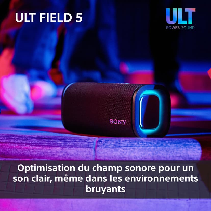 Sony ULT FIELD 5 - Potente speaker portatile Bluetooth, batteria da 25 ore, 2 modalità ULT POWER SOUND, IP67, impermeabile, antipolvere, 360 luci, tracolla staccabile, compatto - Nero - 9