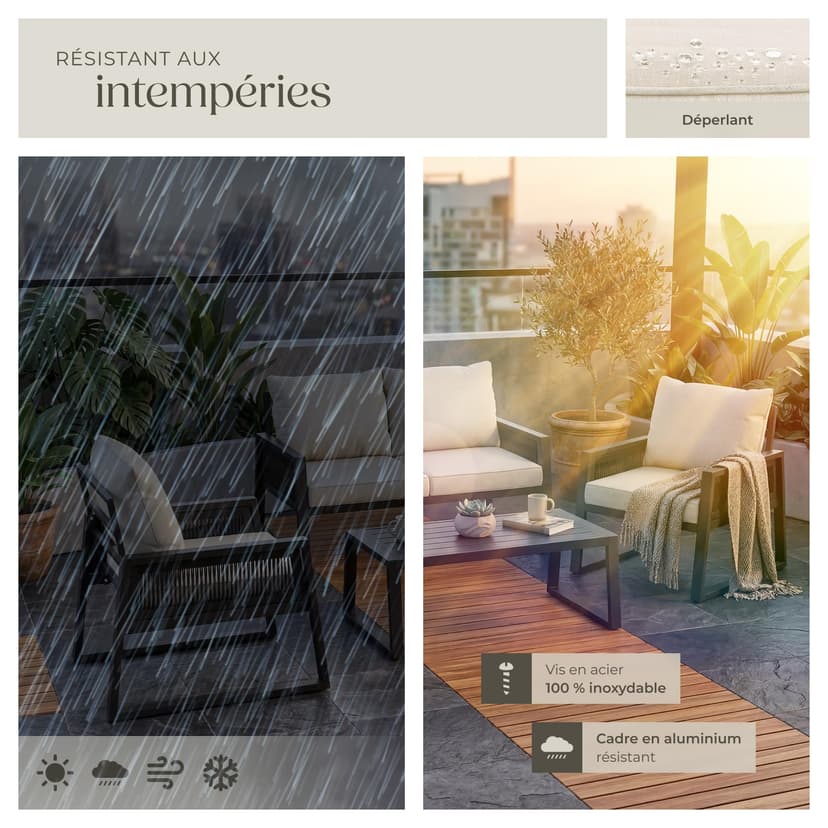 tectake® Ensemble Salon de Jardin Exterieur 4 Personnes en Aluminium Canapé 2 Places 2 Fauteuil Salon et 1 Table de Jardin, Coussins Inclus, Mobilier Amenagement Balcon Terrasse Veranda - 7