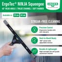 Unger ErgoTec NINJA Window Squeegee 45cm – 40° Aluminium Channel, Soft Rubber Blade & Ergonomic Handle – Professional Window Cleaning Equipment, Black - 3
