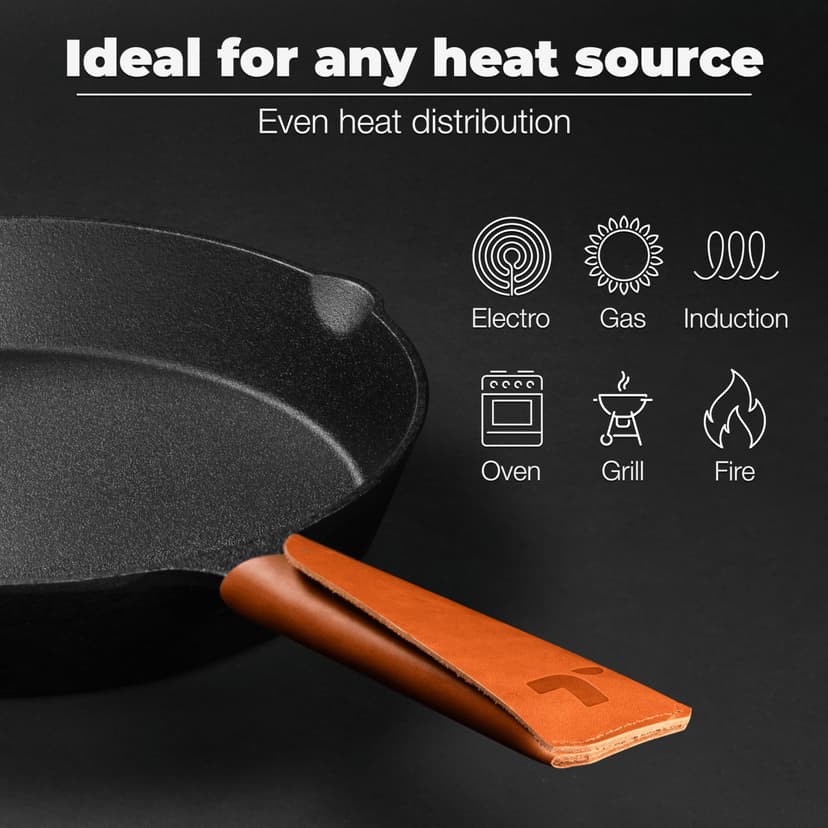 TECOR Cast Iron Pan Set 28cm Unpolished, Universal, Natural - Durable Cast Iron Skillet - Non-Stick Cast Iron Frying Pan Top Quality - Cast Iron Frying Pan - Skillet Pan - Cast Iron Cookware Set - 2