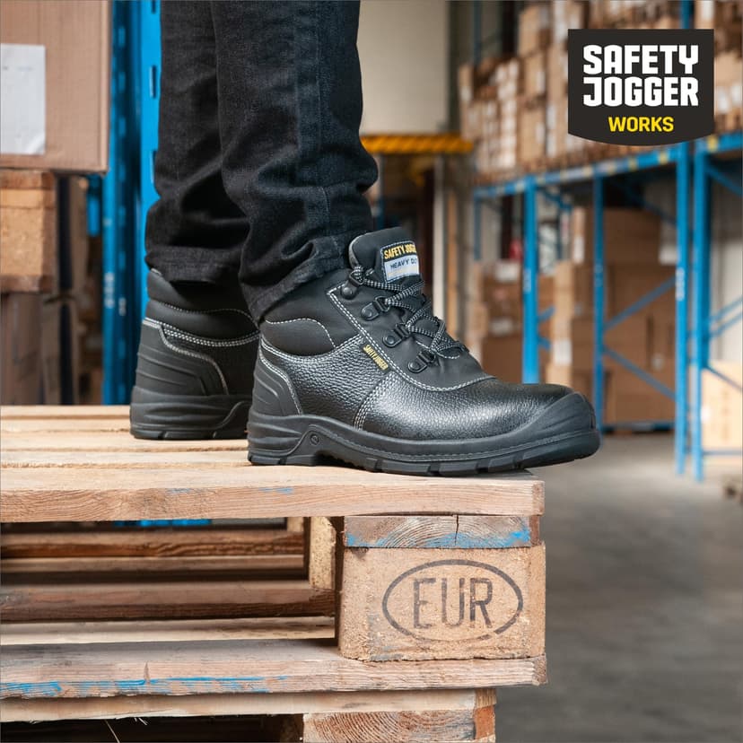 SAFETY JOGGER Safety Boot - BESTBOY - Steel Toe Cap S3/S1P Work Shoe for Men or Women, Anti Slip Puncture Resistant Steel Sole, Shock Absorbing, Water and Oil Repellant Safety Shoe, UK 9 EU 43, Black Leather - 6