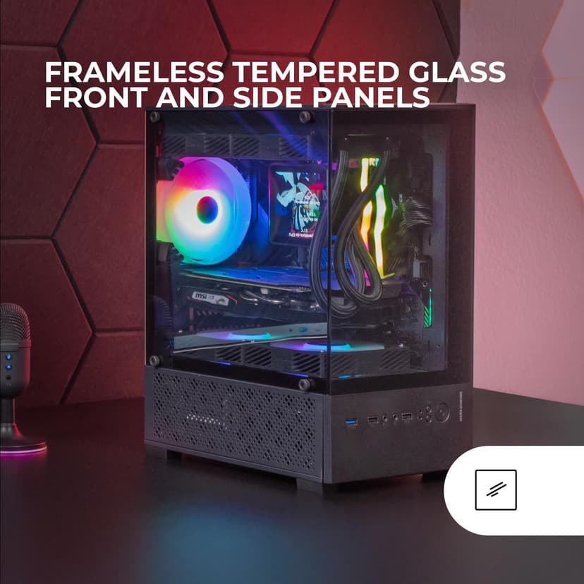 Mars Gaming MC-SE2, MicroATX Gaming Case, Frameless Tempered Glass Front and Side, 120mm FRGB Fan, Dual-Chamber Structure, Compact PC Case with Large Internal Capacity, Black - 2