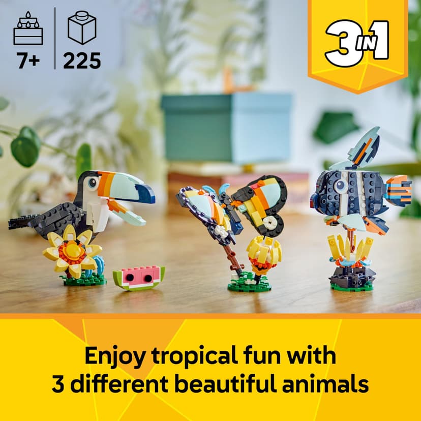 LEGO Creator 3in1 Wild Animals: Tropical Toucan with a Flower - Toy Animal Transforms into a Butterfly Figure or a Tropical Fish - Creative Gift for 7+ Year Old Girls & Boys - 31173 - 2
