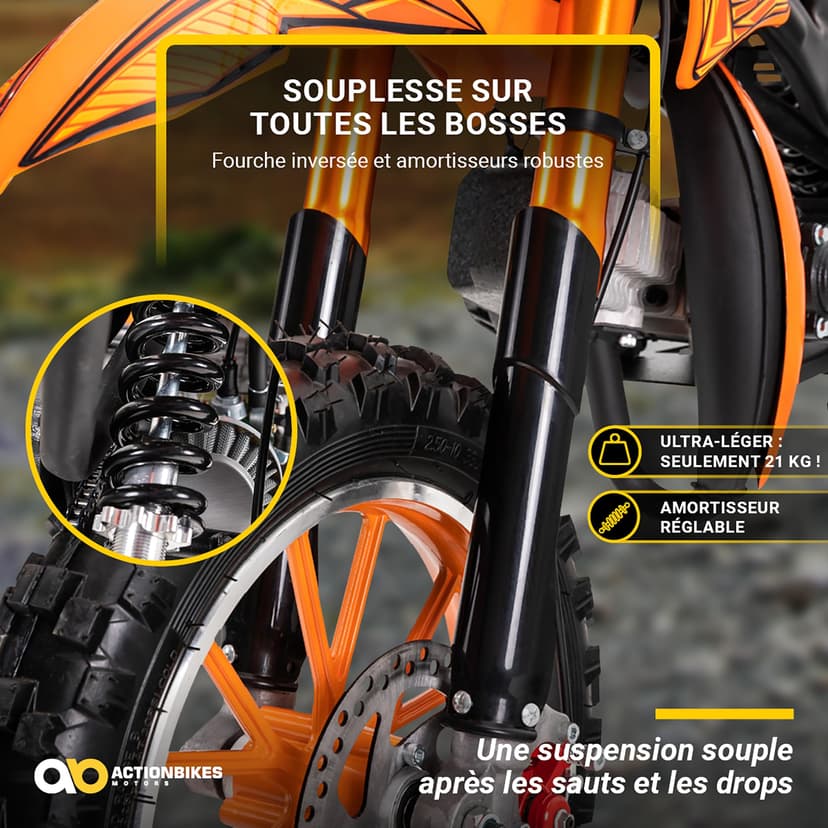 Actionbikes Motors Mini Delta 49 CC Moto-Cross pour Enfants | Freins à Disque - Filtre à air Sport - Échappement Sport - Pneus à air - Pocket Bike - Moto - Motocross - Dirt Bike - Dirtbike (Noir) - 4