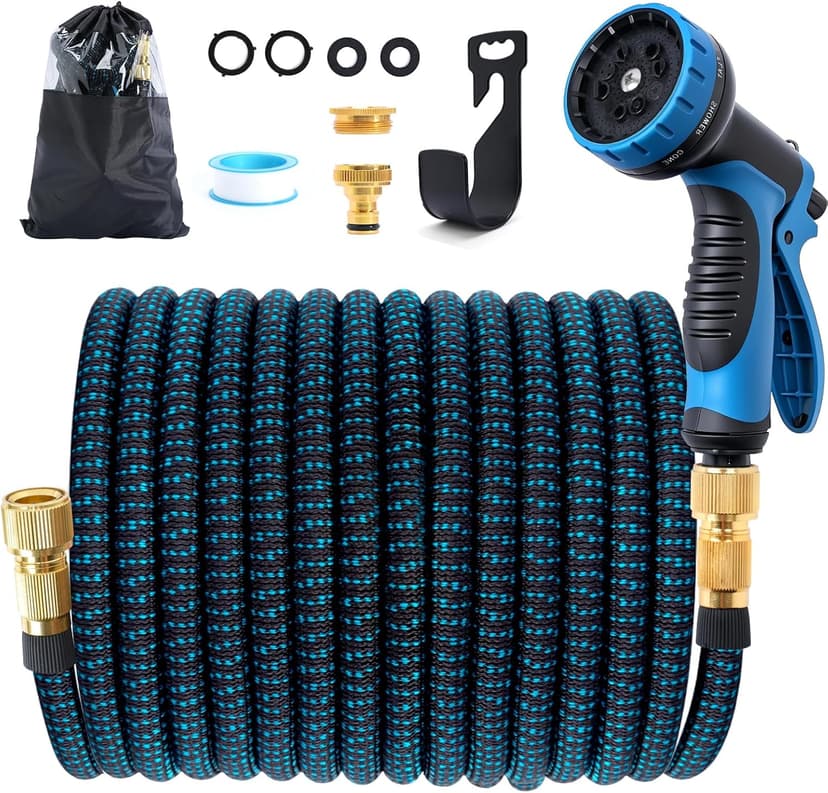 Jsdoin Expandable Garden Hose Pipe 15m/50ft, Flexible Expanding Magic Hose with 3/4", 1/2" Fittings, 10-Function Hose Pipe Spray Gun for Gardening and Car Washing - 1