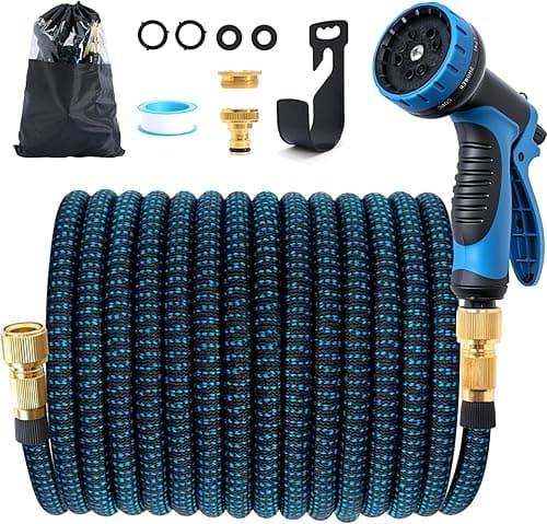 Jsdoin Expandable Garden Hose Pipe 15m/50ft, Flexible Expanding Magic Hose with 3/4", 1/2" Fittings, 10-Function Hose Pipe Spray Gun for Gardening and Car Washing