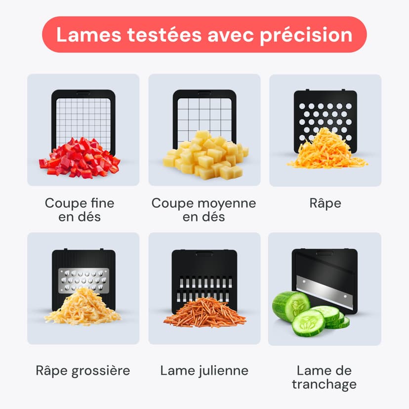 Fullstar Coupe Legumes Multifonctions et Mandoline - Trancheur ou Découpe Cube Oignons Carottes Concombres Frites Fruits - Rapeuse Legume et Fromage - Cuisine Accessoires (Compact 6-en-1 Blanc) - 4