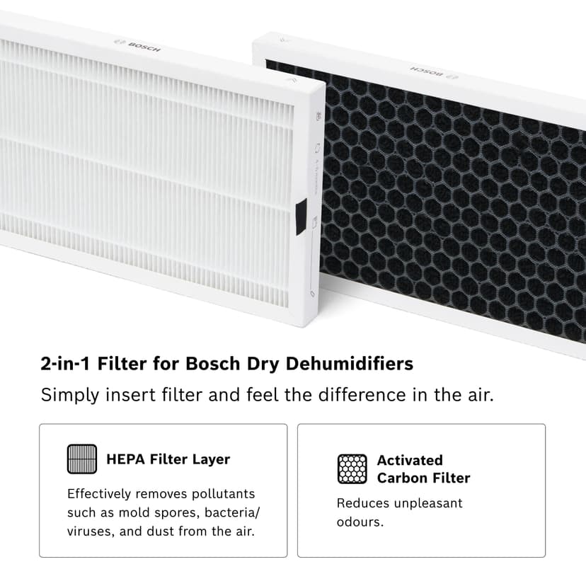 Bosch 2-Pack Replacement Filter for Dry Dehumidifiers - High-Efficiency, Easy-to-Install & Long-Lasting 2-in-1 Air Purification - 4