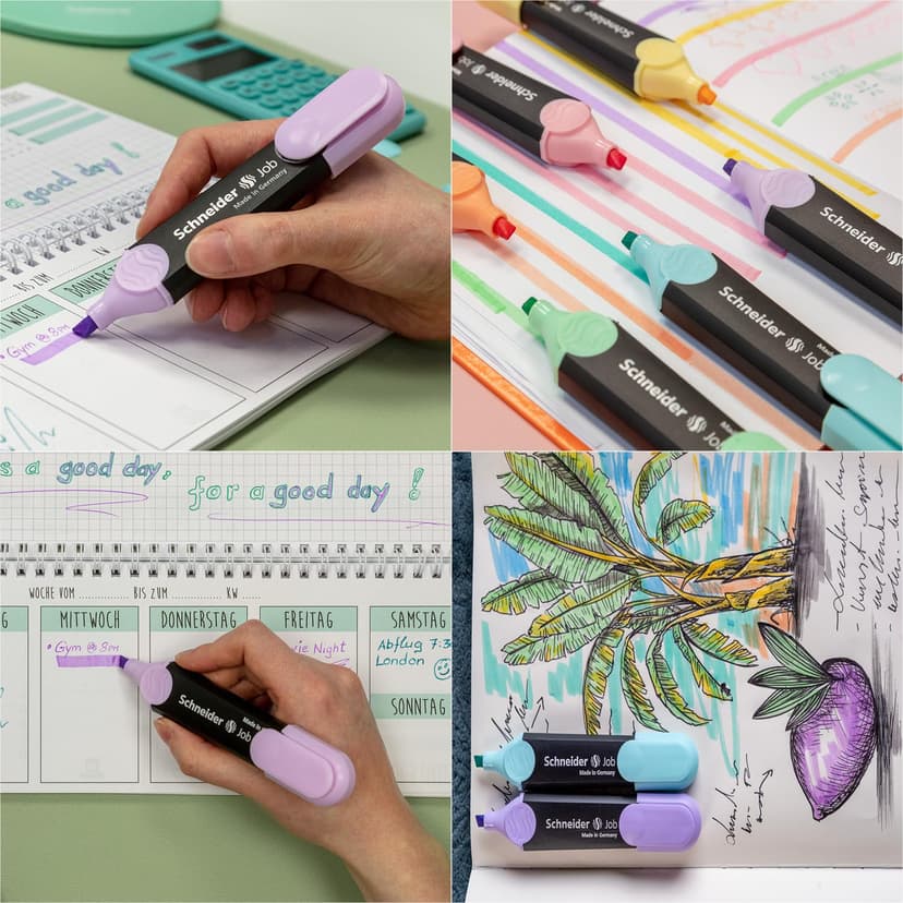 Schneider Job 150 Pastel Highlighters Recycled Plastic Awarded with The Blue Angel Pack of 8 Assorted Colours - 3