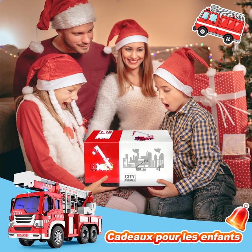 GizmoVine Gros Camion de Pompier, Véhicule Pompiers XXL avec Échelle, Sonore et Lumineux, Grand Realiste Maquette Camions, Voiture à Friction Jouet, Cadeau Enfant 3 4 5 6 7 8 Ans - Rouge - 6