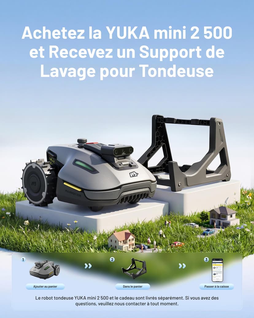 MAMMOTION YUKA Mini 2 500 Robot Tondeuse, jusqu'à 500m², Zéro Perte de Signal, sans RTK, AI Traitement d’Image à Trois Caméras Robot Tondeuse, Auto Cartographie Multi-Zones, DropMow - 2