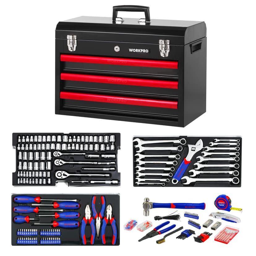 WORKPRO 408-Piece Mechanics Tool Set, Chrome Vanadium Forged Tools, 3-Drawer Heavy Duty Metal Box - 2