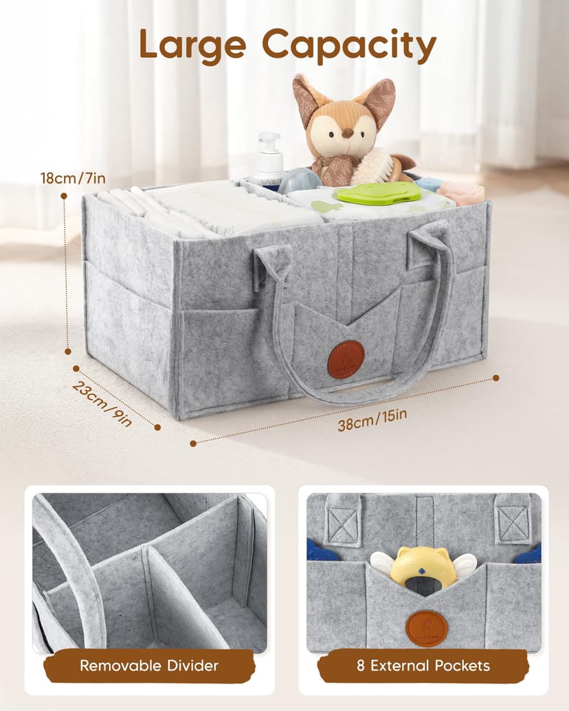Maliton Nappy Caddy, Newborn Essentials for Diaper Caddy, Sturdy Portable Washable Baby Caddy with Detachable Compartments. Baby Shower Gifts for Mum, Nappy Organiser for Indoor Outdoor, Grey - 3