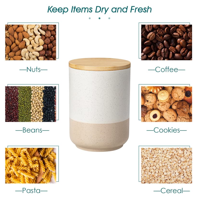 vancasso Sabine 3 Barattoli di Cucina Ermetici con Coperchio, Barattoli per Sale Zucchero Caffè in Gres, Vasetti Cucina per Caffè/Tè/Zucchero/Spezie/Farina/Fagioli, 20 OZ / 40 OZ / 80 OZ - 6