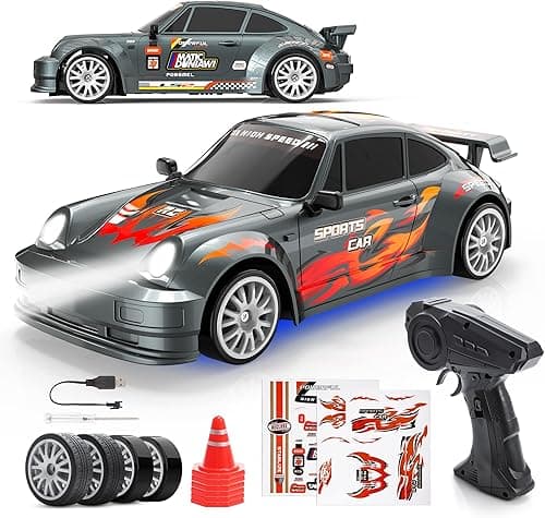 HappyGoLucky Voiture Télécommandée Drift, 1:24 Mini RC Drift Car, 2.4GHz, 4WD, 10-15KM/H, Mini Voiture Télécommandée avec Lumière LED, RC Jouet Garcon 3-12 Ans - Cadeaux de Noël Enfants