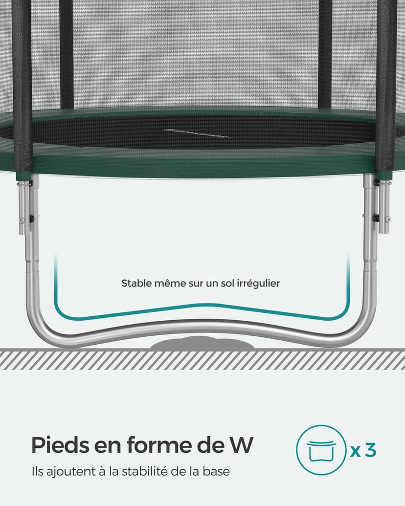 SONGMICS Trampoline Extérieur Enfant Diamètre 183 cm, Filet de Protection Externe, Coussins de Sécurité, Échelle, Poteau Droit de 180 cm de Haut, Cadre en Acier, Noir et Vert STR061C01 - 6